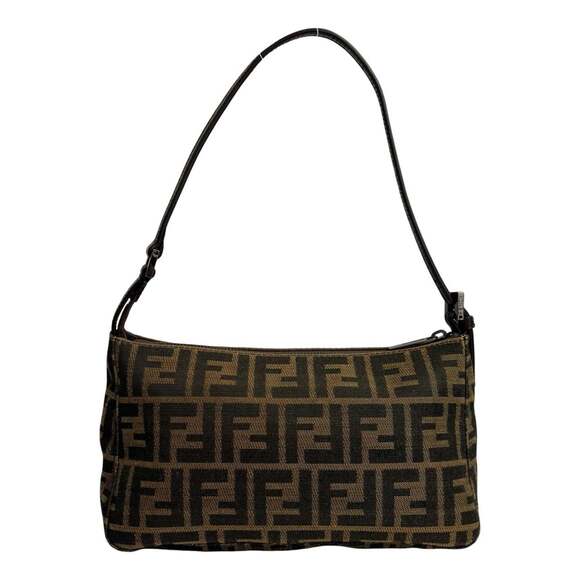 FENDI Zucca FF Leather Canvas Semi-One Shoulder Bag Handbag Brown Black 1722b - Picture 3 of 10